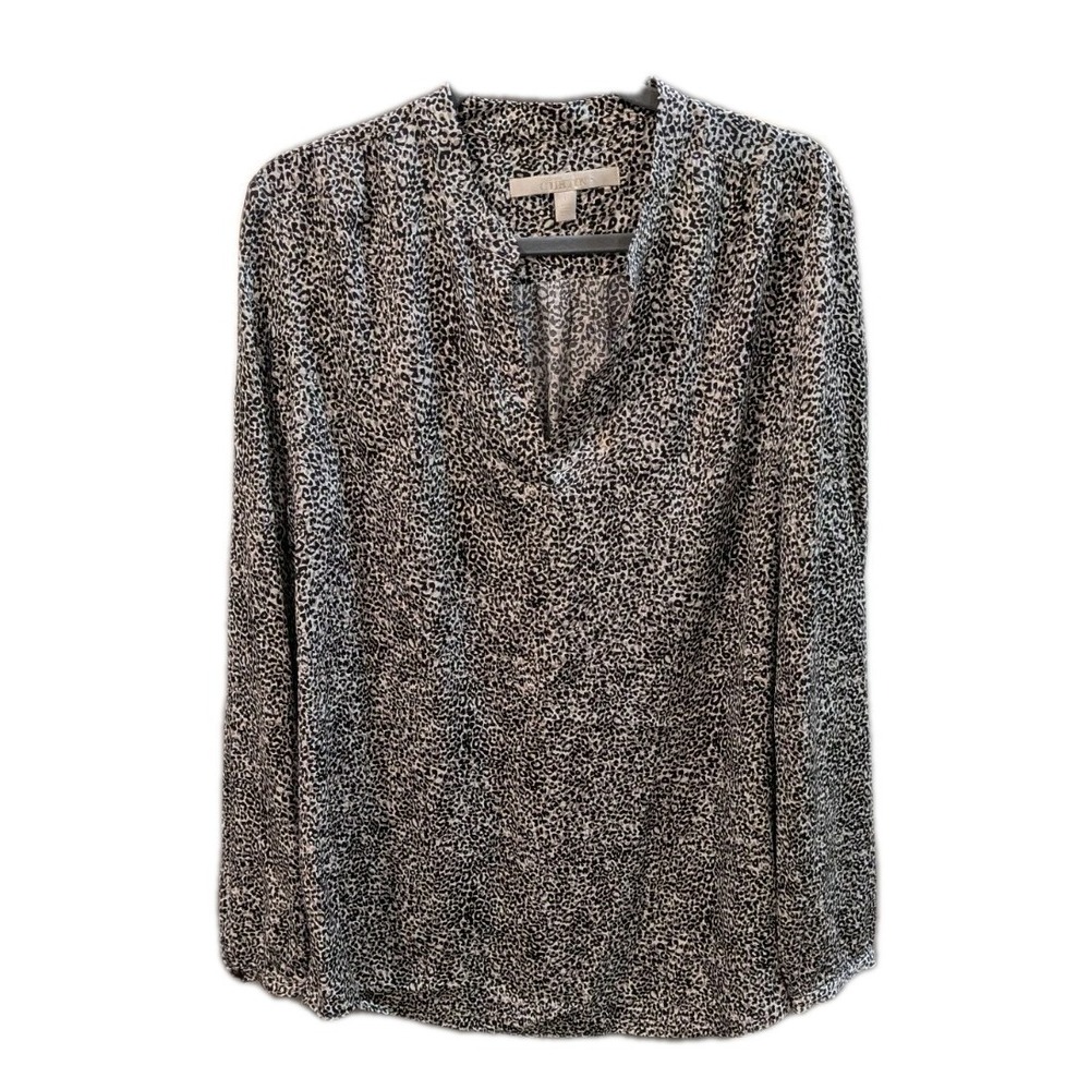 Nordstrom Collection Women L V Neck Tunic Animal Print Silk Lightweight Long Slv